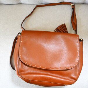 Ralph Lauren LRL Brown Cow Leather Satchel Crossbody Messenger Bag Purse Brown
